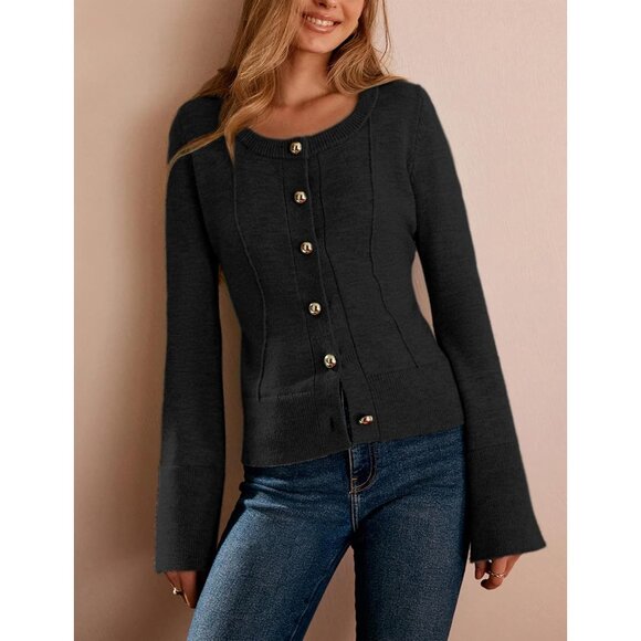 Women's Knit Cardigan Sweater Lightweight Long Sleeve Button Closure - Picture 4 of 4